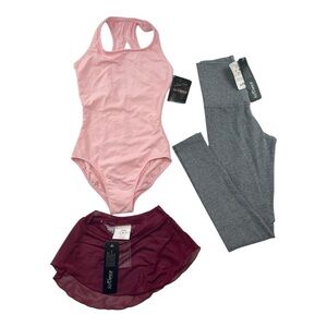 So Danca Leotard LOT OF 3 Girls Sz 8-10 Ballet Dance Leotards Skirt Leggings NWT